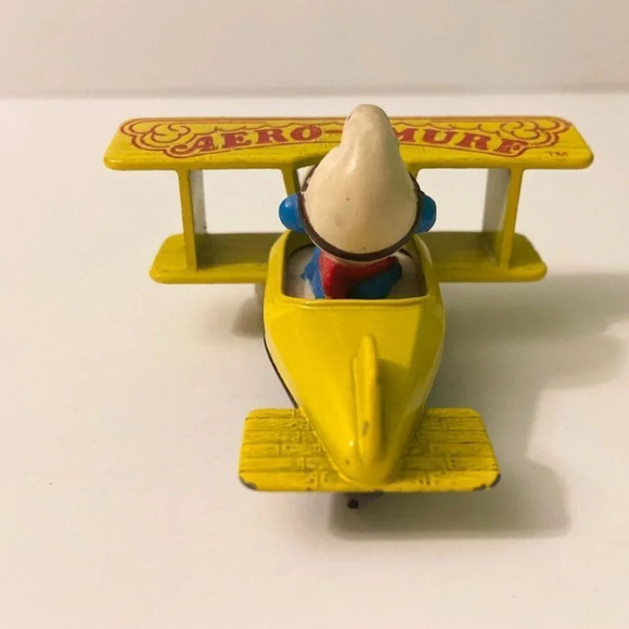 Vintage 1982 ERTL Smurfs Diecast Aero Smurf Yellow Plane Toy Hong Kong - Picture 7 of 12
